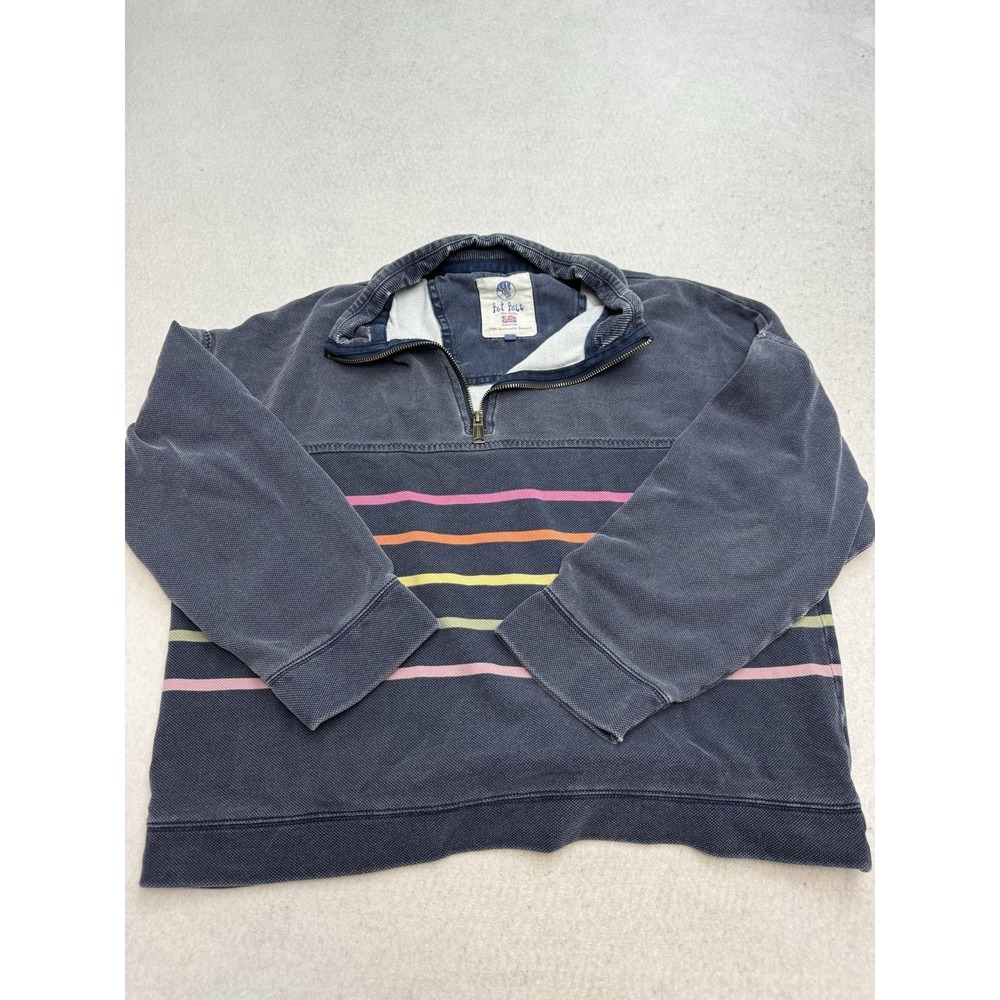 Fat Face Sweatshirt Womens Size 8 Blue 1/4 Zip Mock Neck Striped Cotton Pullover